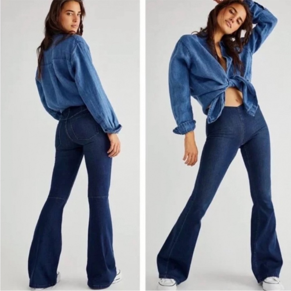 NWOT Free People Penny Pull-On Flare Jeans - Size 28 - Picture 2 of 11